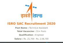 ISRO SAC Recruitment 2020