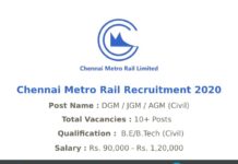 Chennai Metro Rail Recruitment 2020