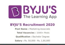 BYJU’S Recruitment 2020