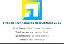 Fireball Technologies Recruitment 2021