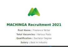 MACHINGA Recruitment 2021