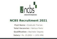 NCBS Recruitment 2021